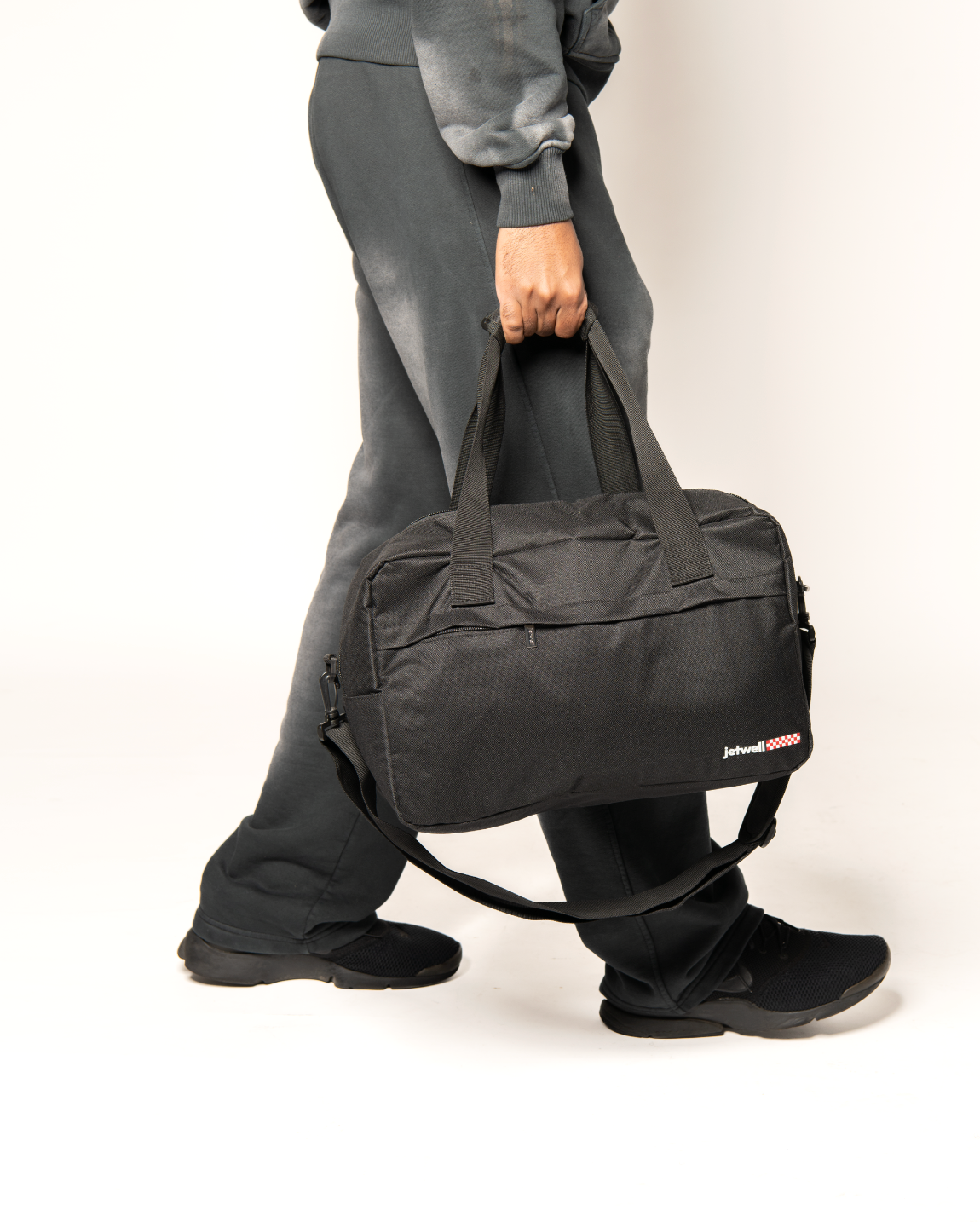 "Travel Light" Water-Resistant Duffel Bag, Black + Neck Pillow